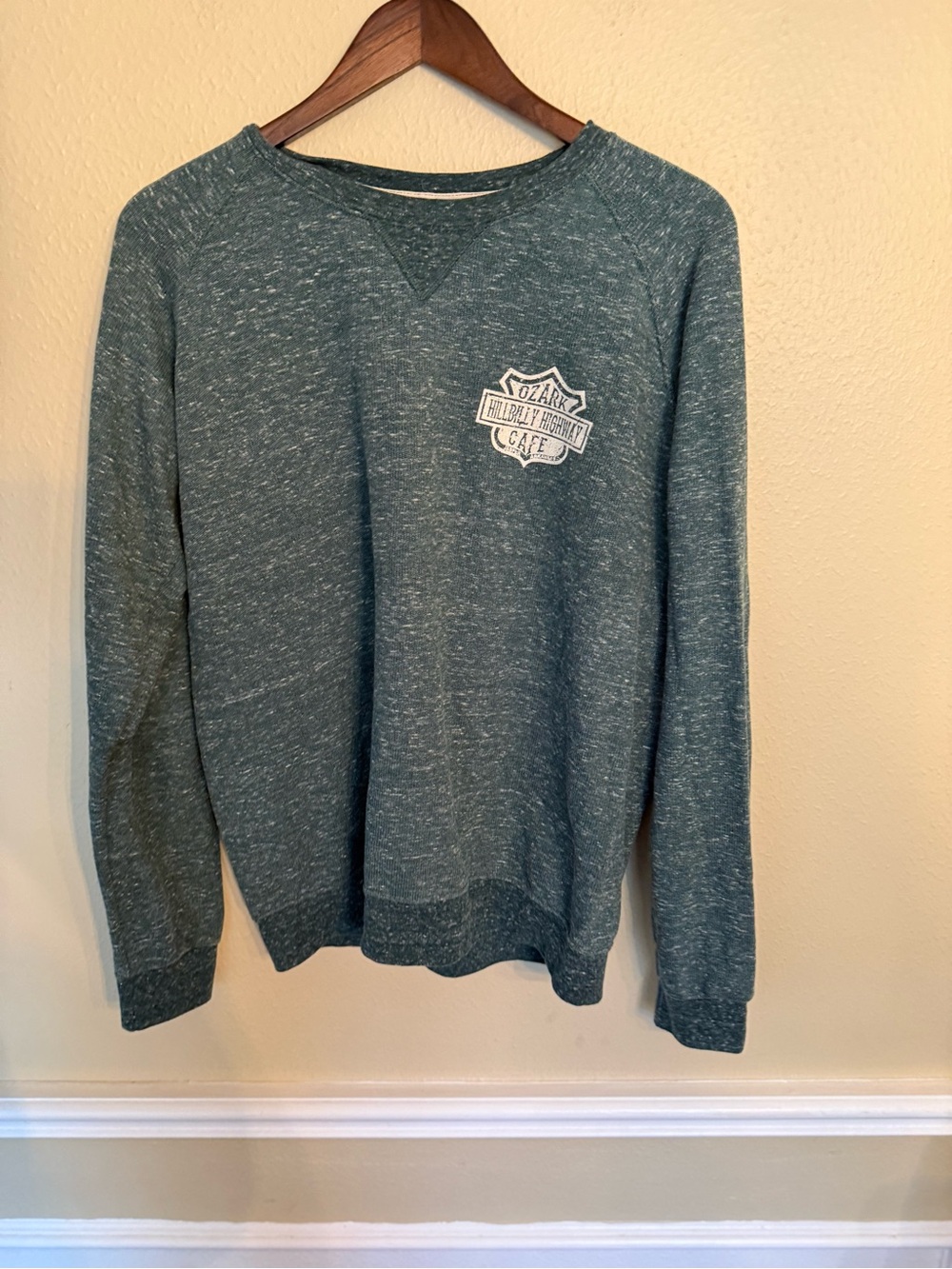 Jerzees Heather Teal Crewneck Sweatshirt with White Chest Emblem